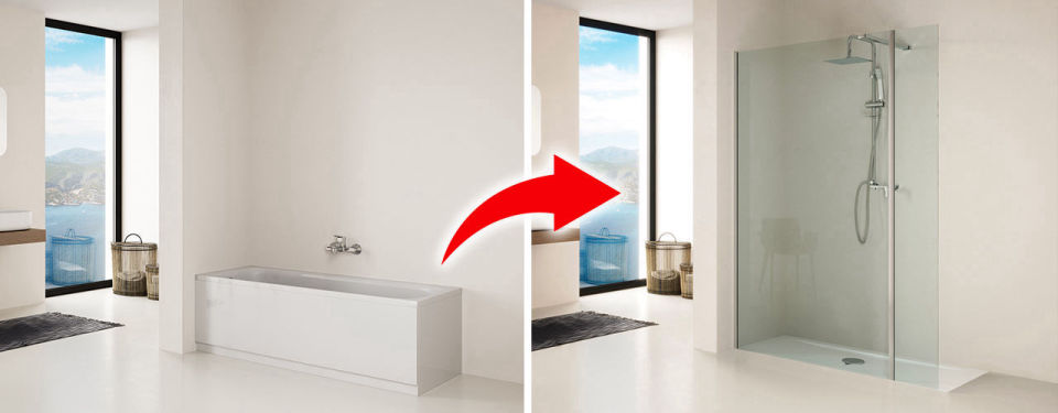 Prima e dopo la trasformazione vasca in doccia